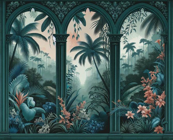 Papier peint art déco arche tropicale