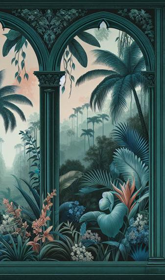 Papier peint art déco arche tropicale