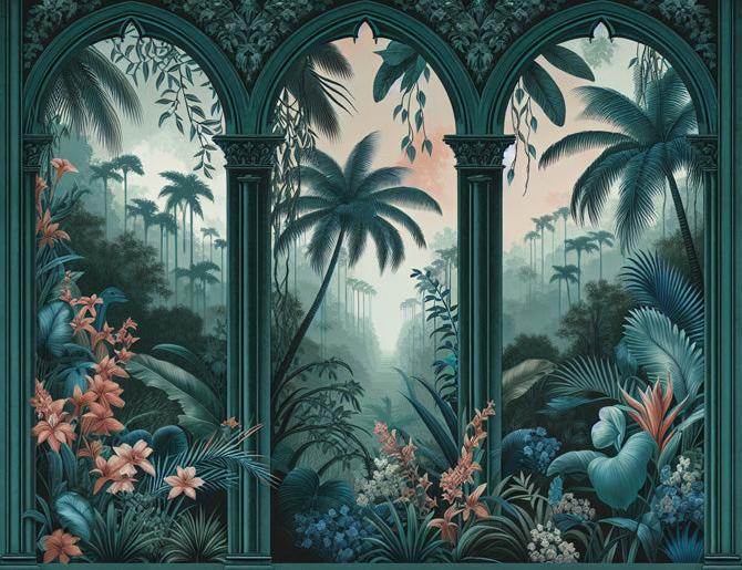Papier peint art déco arche tropicale