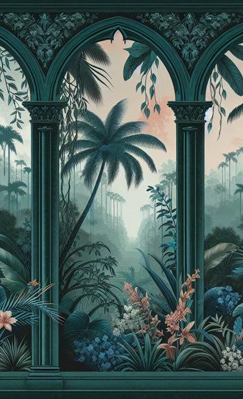 Papier peint art déco arche tropicale