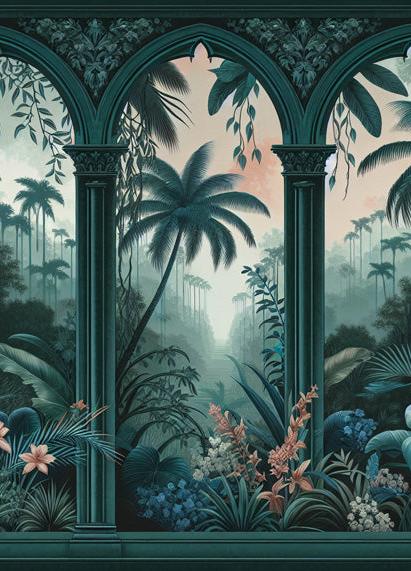 Papier peint art déco arche tropicale