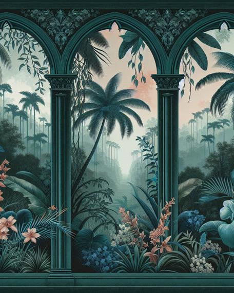 Papier peint art déco arche tropicale