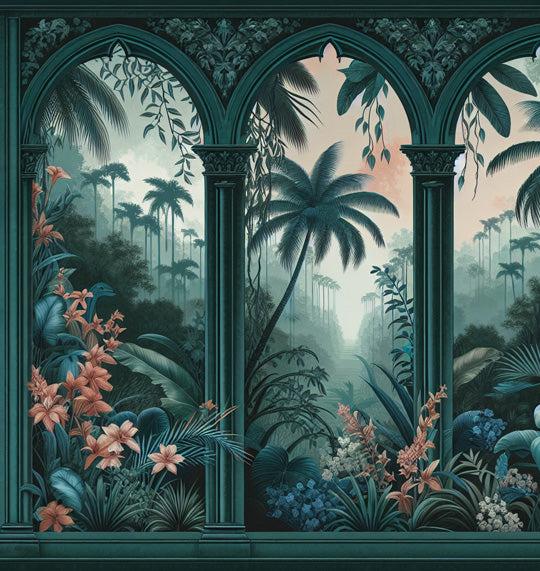 Papier peint art déco arche tropicale