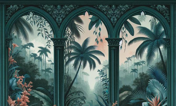 Papier peint art déco arche tropicale