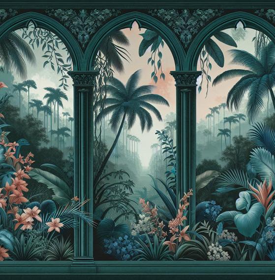 Papier peint art déco arche tropicale