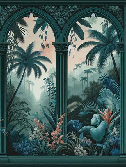 Papier peint art déco arche tropicale