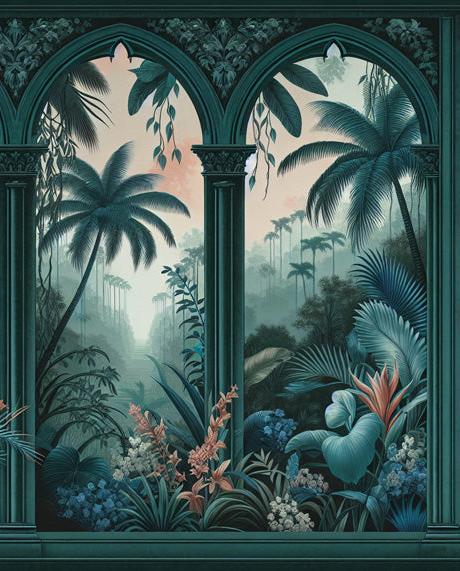 Papier peint art déco arche tropicale