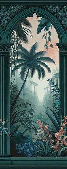 Papier peint art déco arche tropicale