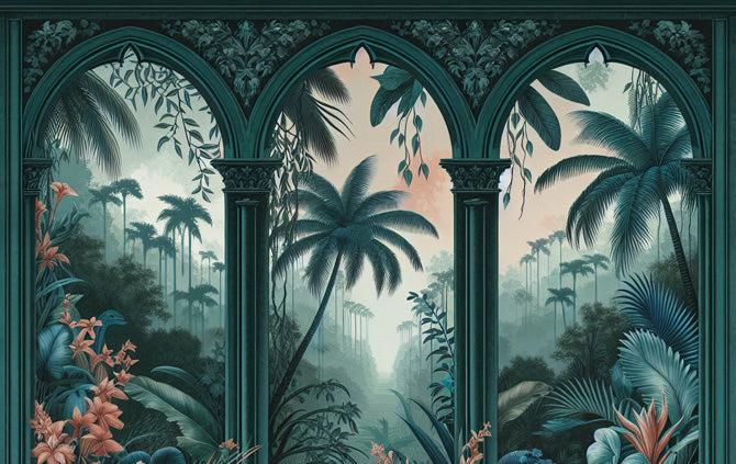 Papier peint art déco arche tropicale
