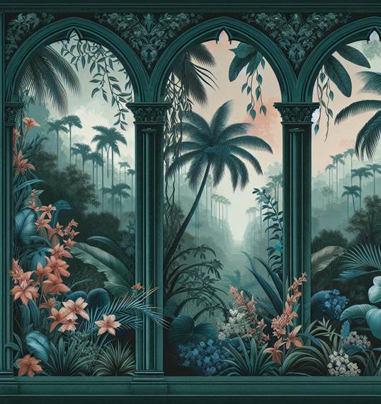 Papier peint art déco arche tropicale