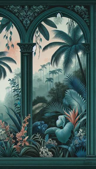 Papier peint art déco arche tropicale
