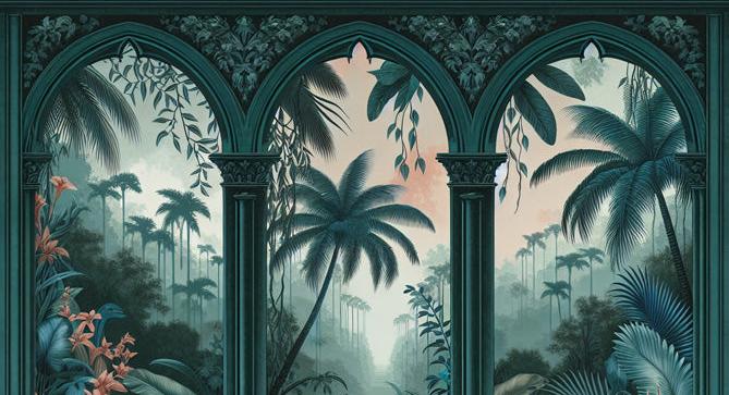 Papier peint art déco arche tropicale
