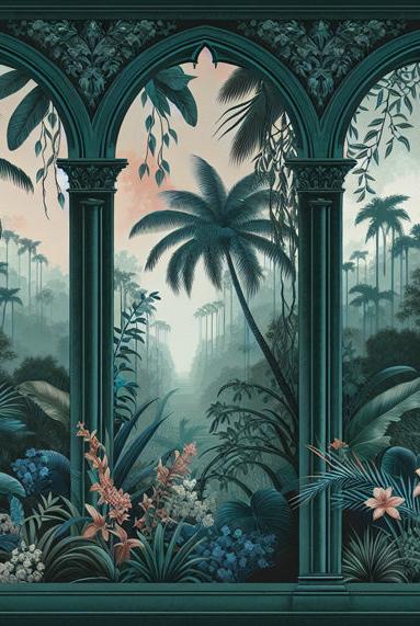 Papier peint art déco arche tropicale