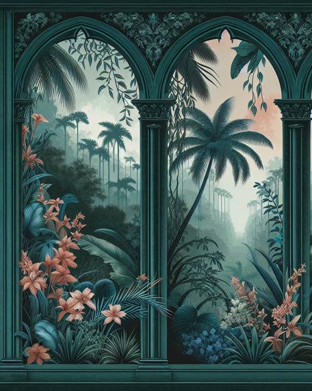 Papier peint art déco arche tropicale