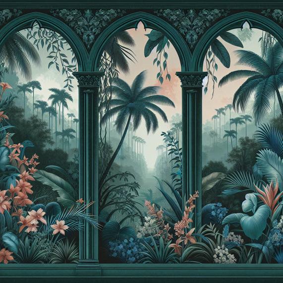 Papier peint art déco arche tropicale