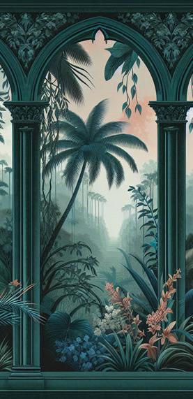Papier peint art déco arche tropicale