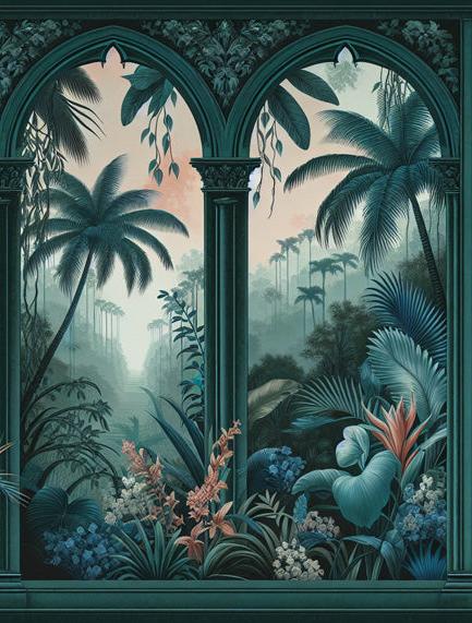 Papier peint art déco arche tropicale