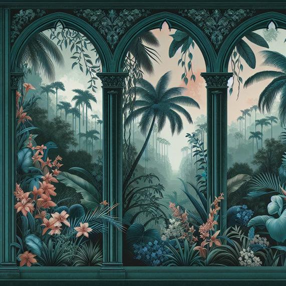 Papier peint art déco arche tropicale