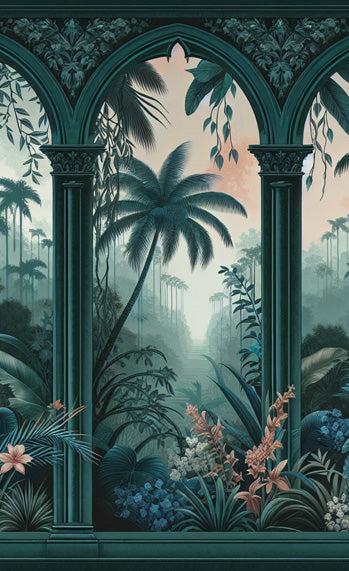Papier peint art déco arche tropicale