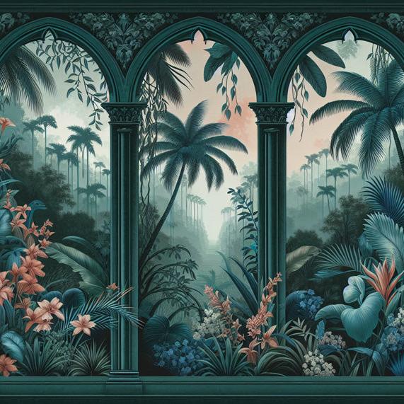 Papier peint art déco arche tropicale