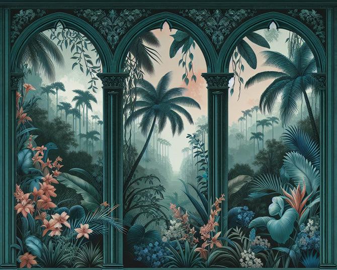 Papier peint art déco arche tropicale