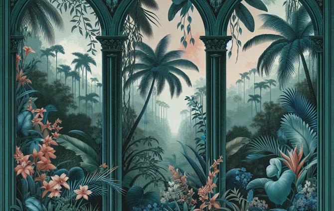 Papier peint art déco arche tropicale