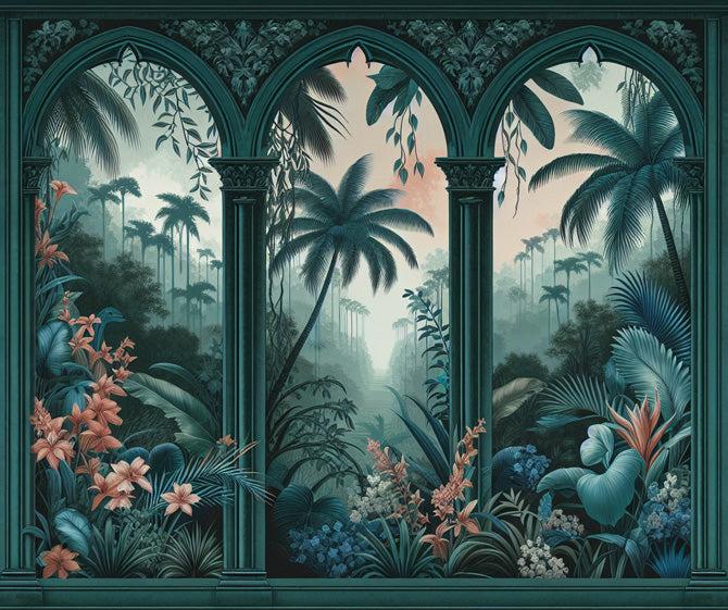 Papier peint art déco arche tropicale