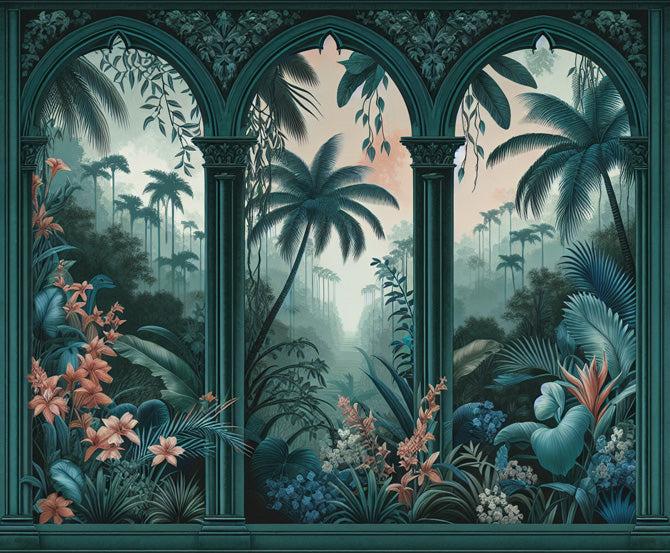 Papier peint art déco arche tropicale
