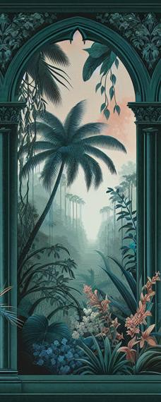 Papier peint art déco arche tropicale