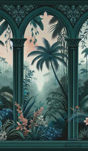 Papier peint art déco arche tropicale