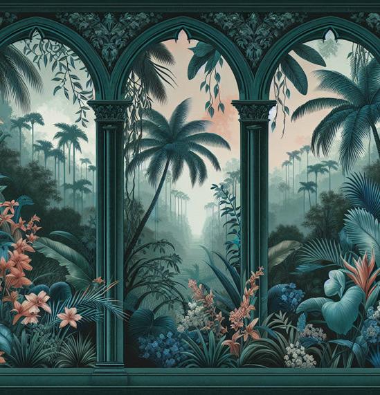 Papier peint art déco arche tropicale