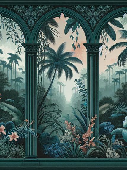 Papier peint art déco arche tropicale