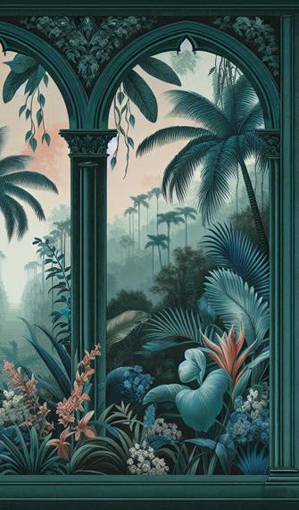 Papier peint art déco arche tropicale