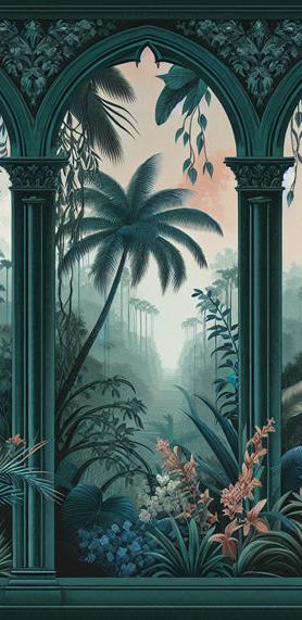 Papier peint art déco arche tropicale