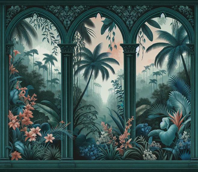 Papier peint art déco arche tropicale