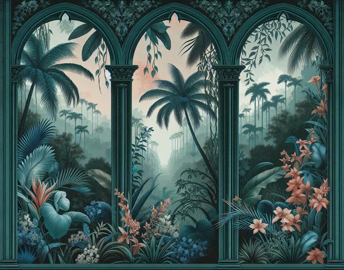 Papier peint art déco arche tropicale