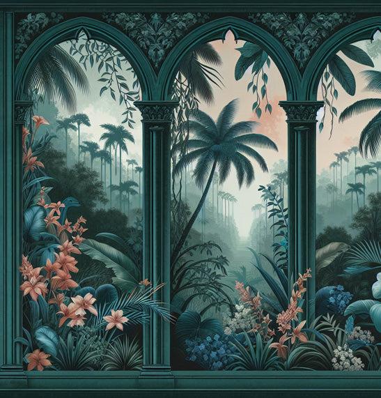 Papier peint art déco arche tropicale