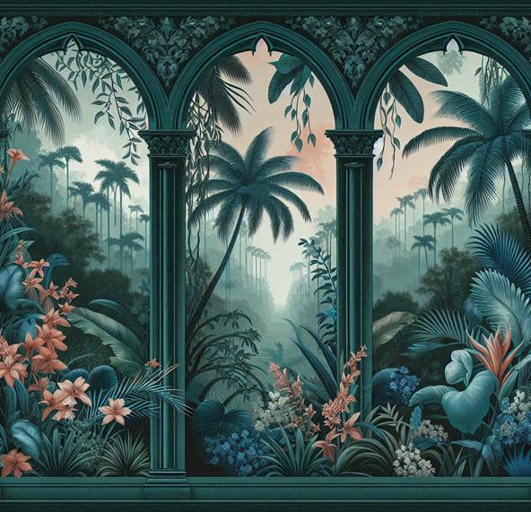Papier peint art déco arche tropicale