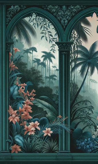 Papier peint art déco arche tropicale