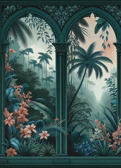 Papier peint art déco arche tropicale