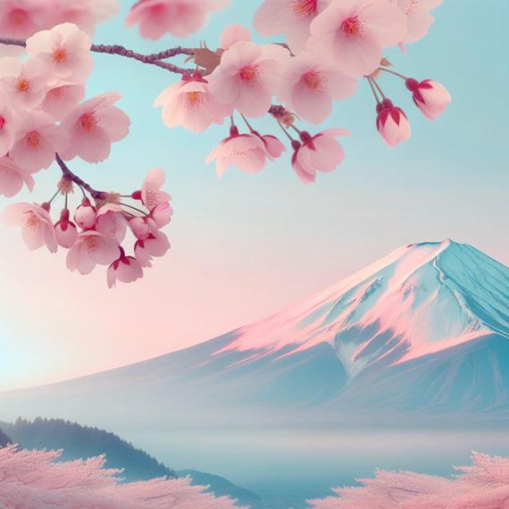 Papier peint japonais cerisiers et mont Fuji