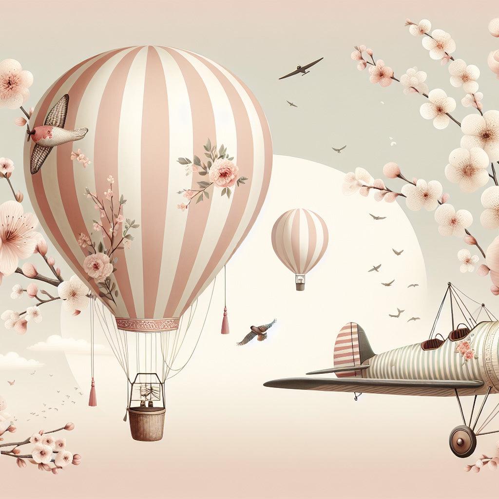 Papier peint montgolfière cerisiers et avions
