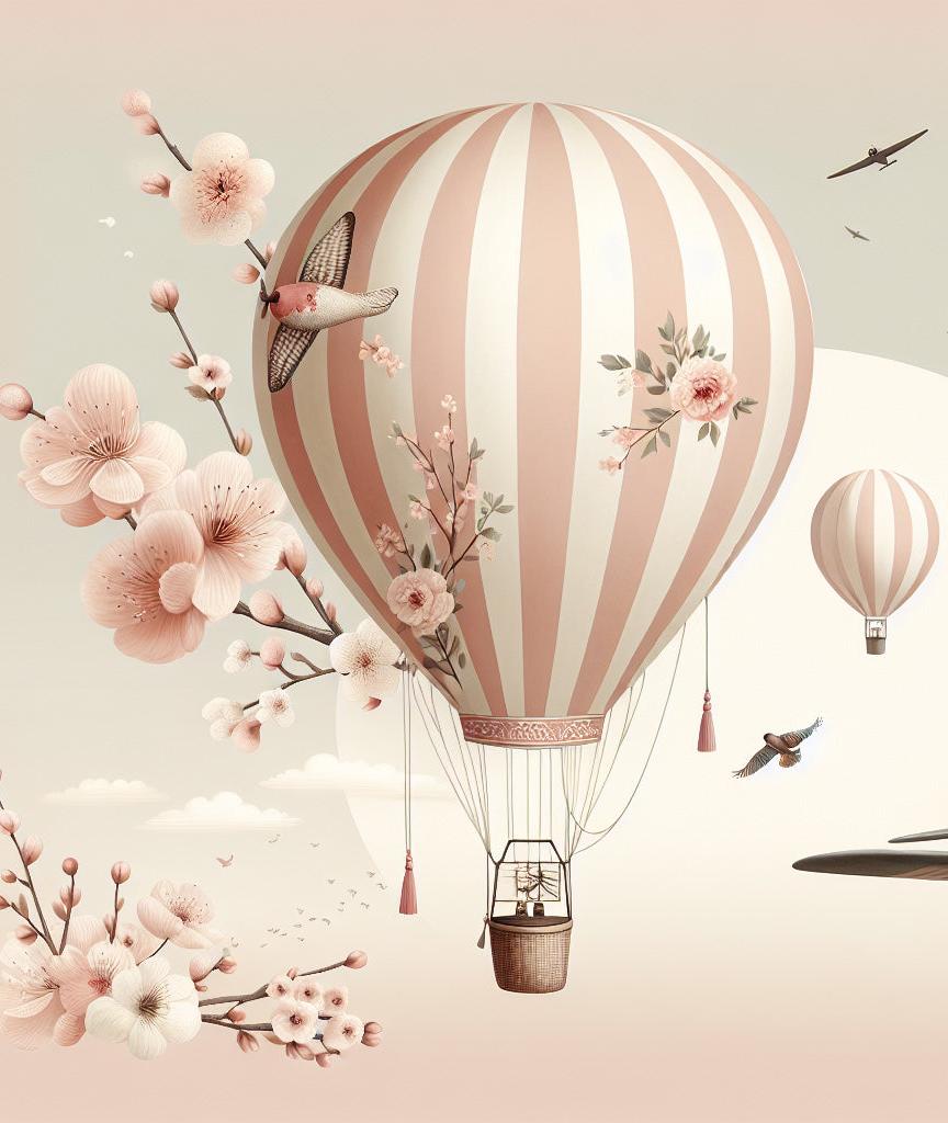 Papier peint montgolfière cerisiers et avions