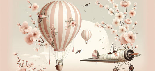 Papier peint montgolfière cerisiers et avions