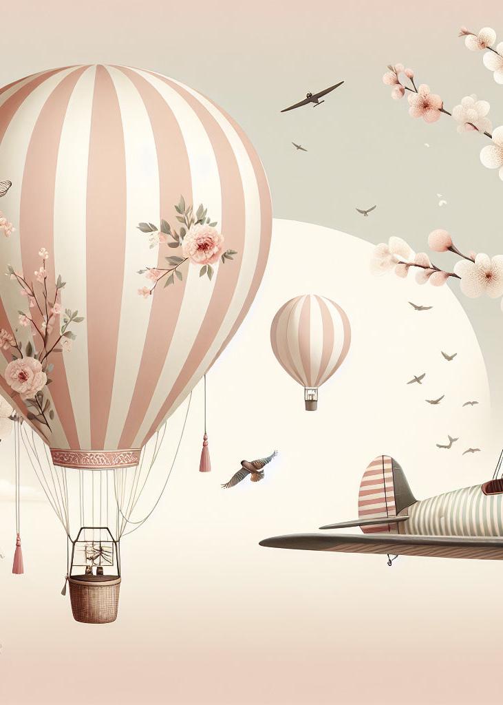 Papier peint montgolfière cerisiers et avions