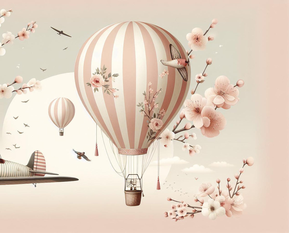 Papier peint montgolfière cerisiers et avions
