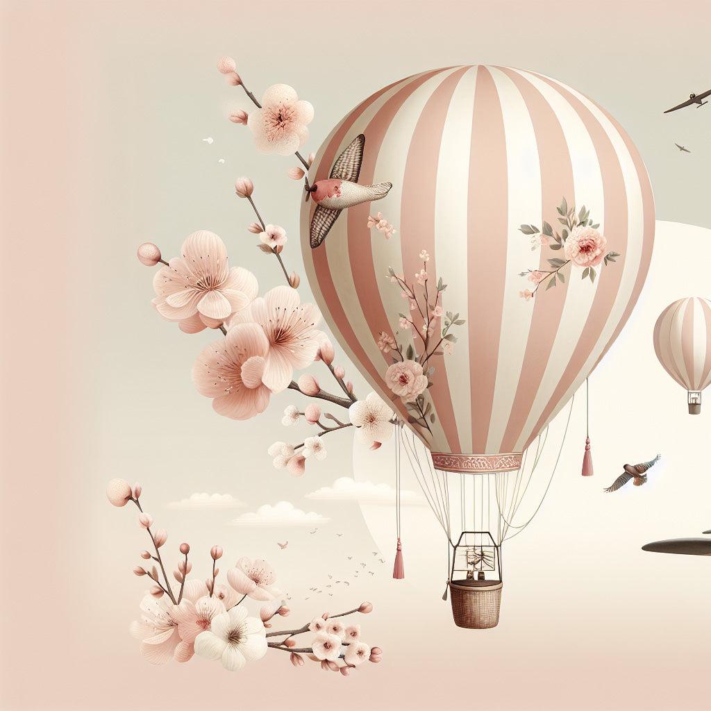 Papier peint montgolfière cerisiers et avions