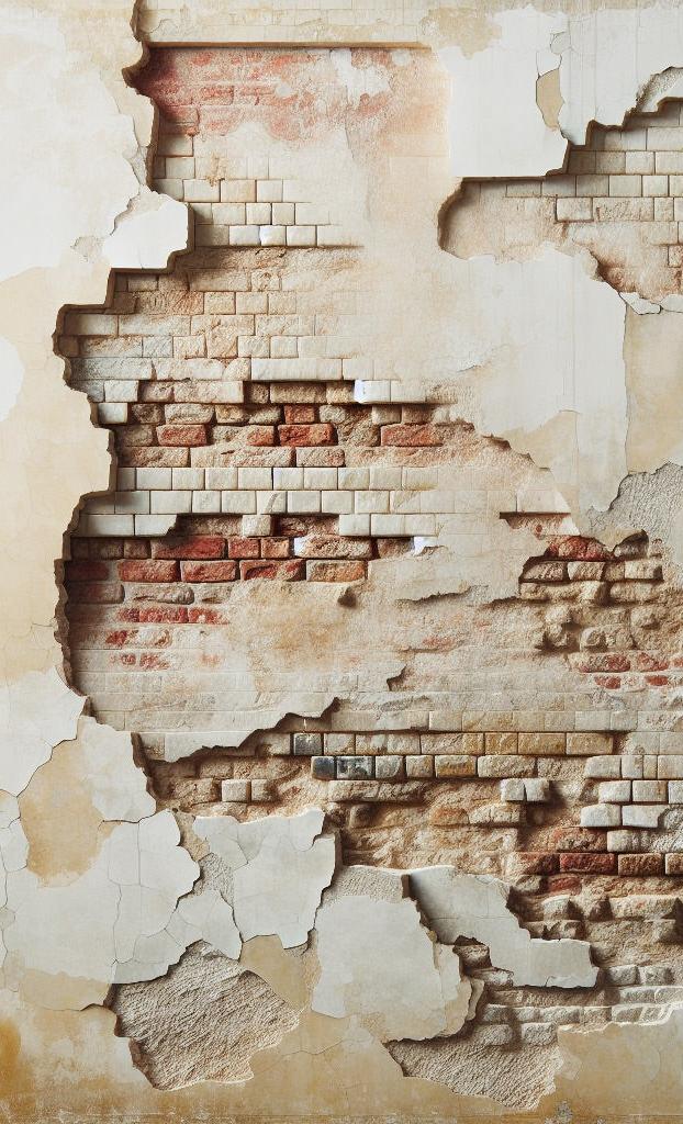 Papier peint brique et crépi blanc arraché