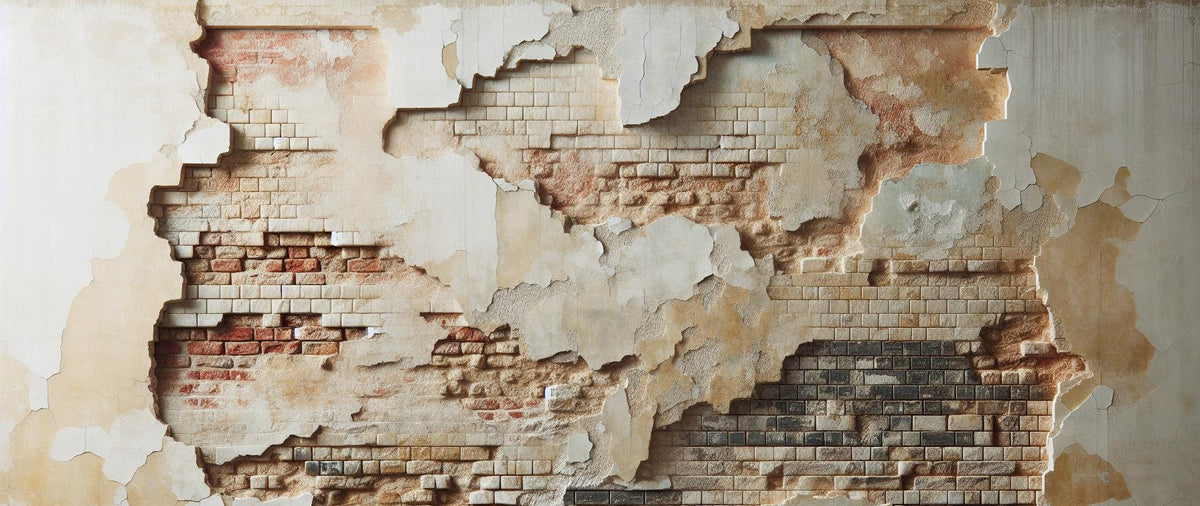 Papier peint brique et crépi blanc arraché