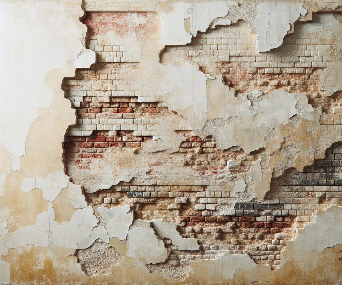 Papier peint brique et crépi blanc arraché
